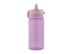 Purple water bottle with straw.