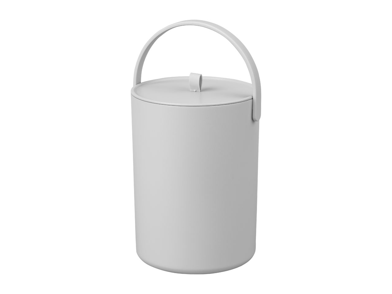 Light grey insulated ice bucket with lid and carrying handle