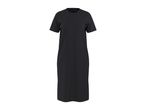 Black short-sleeved midi dress with a round neck