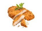 Hähnchenschnitzel mit Petersilie, eines davon in Scheiben geschnitten