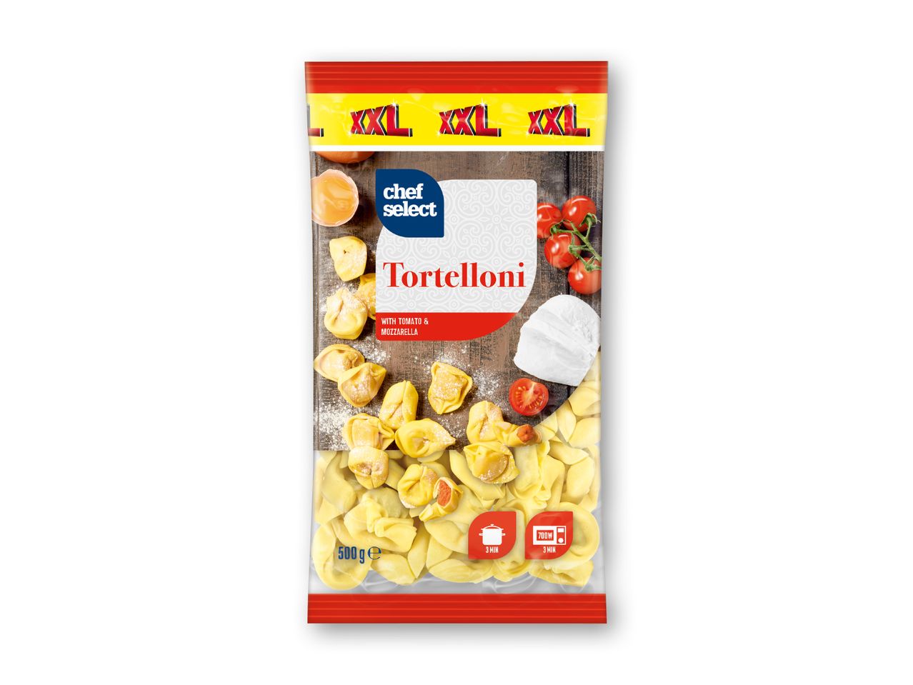 Chef Select XXL Tortelloni med tomat og mozzarella (500g).