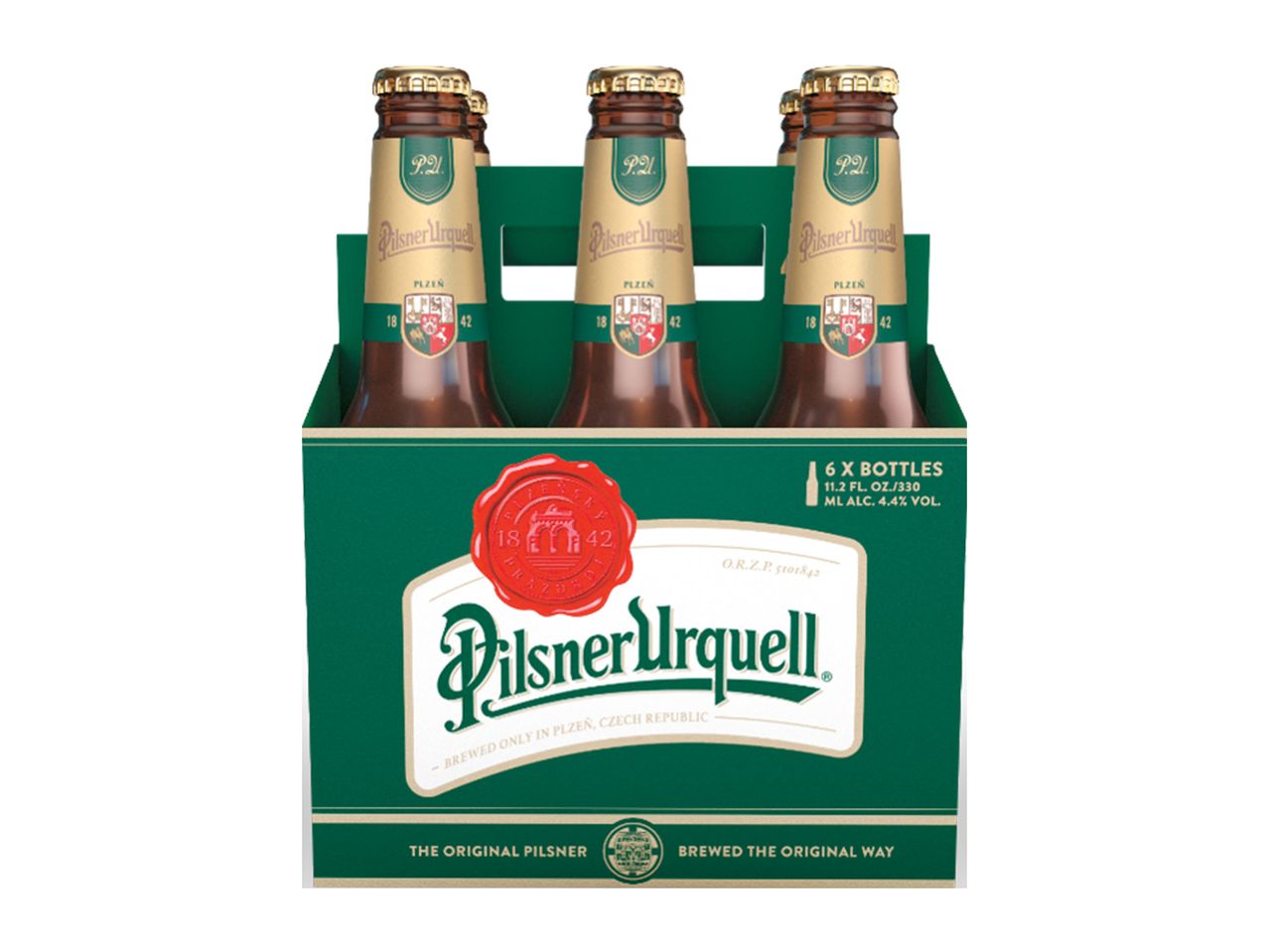 Cutie cu 6 sticle de bere Pilsner Urquell.