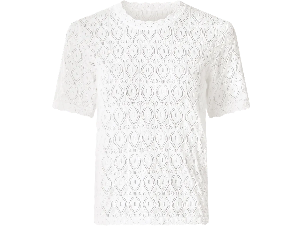 ESMARA moteriška ažūrinė palaidinė trumpomis rankovėmis ir banguota apykakle