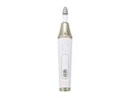 White and gold electric nail file with a conical grinding head and control buttons.