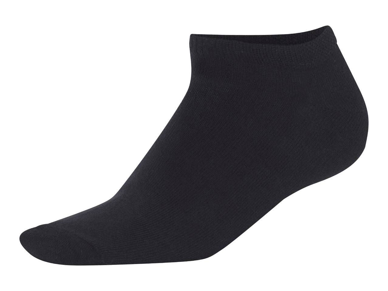 A black ankle sock is shown against a white background.