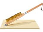 Grillmeister pizza stone with a long-handled wire brush and scraper