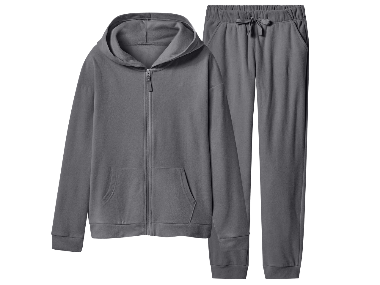 Сив комплект от поларен суитшърт с качулка и панталон