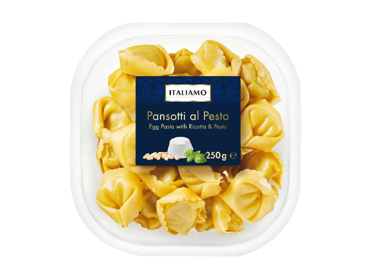 Pakovanje Italiamo pansotti al pesto, testenina sa rikotom i pestom, 250g.