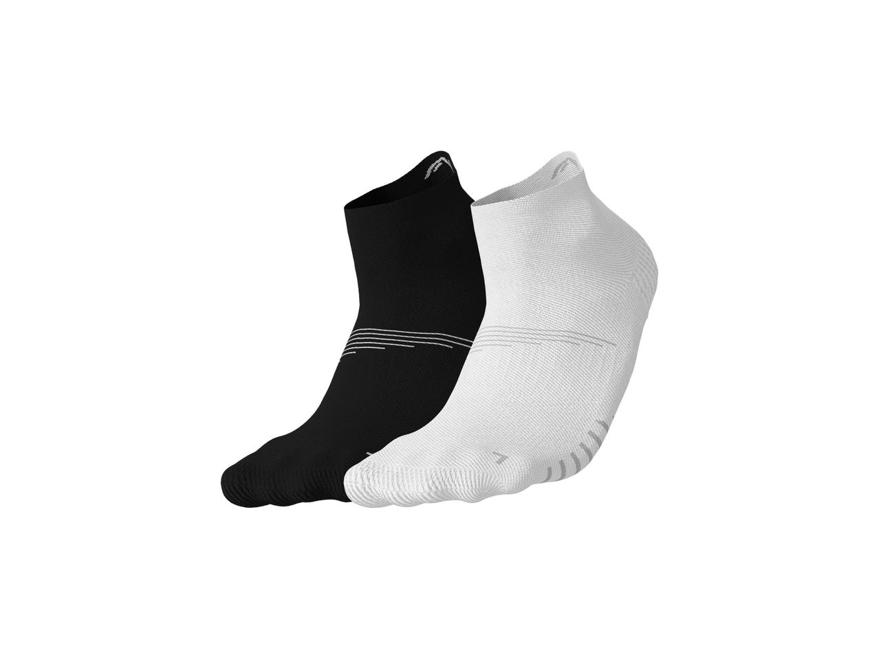 A pair of black and white ankle socks.