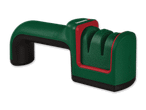 Grüner und roter Messerschärfer mit zwei Schärfschlitzen und Parkside-Logo.