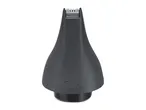 A dark gray, cone-shaped nose and ear trimmer attachment with a small blade at the top.