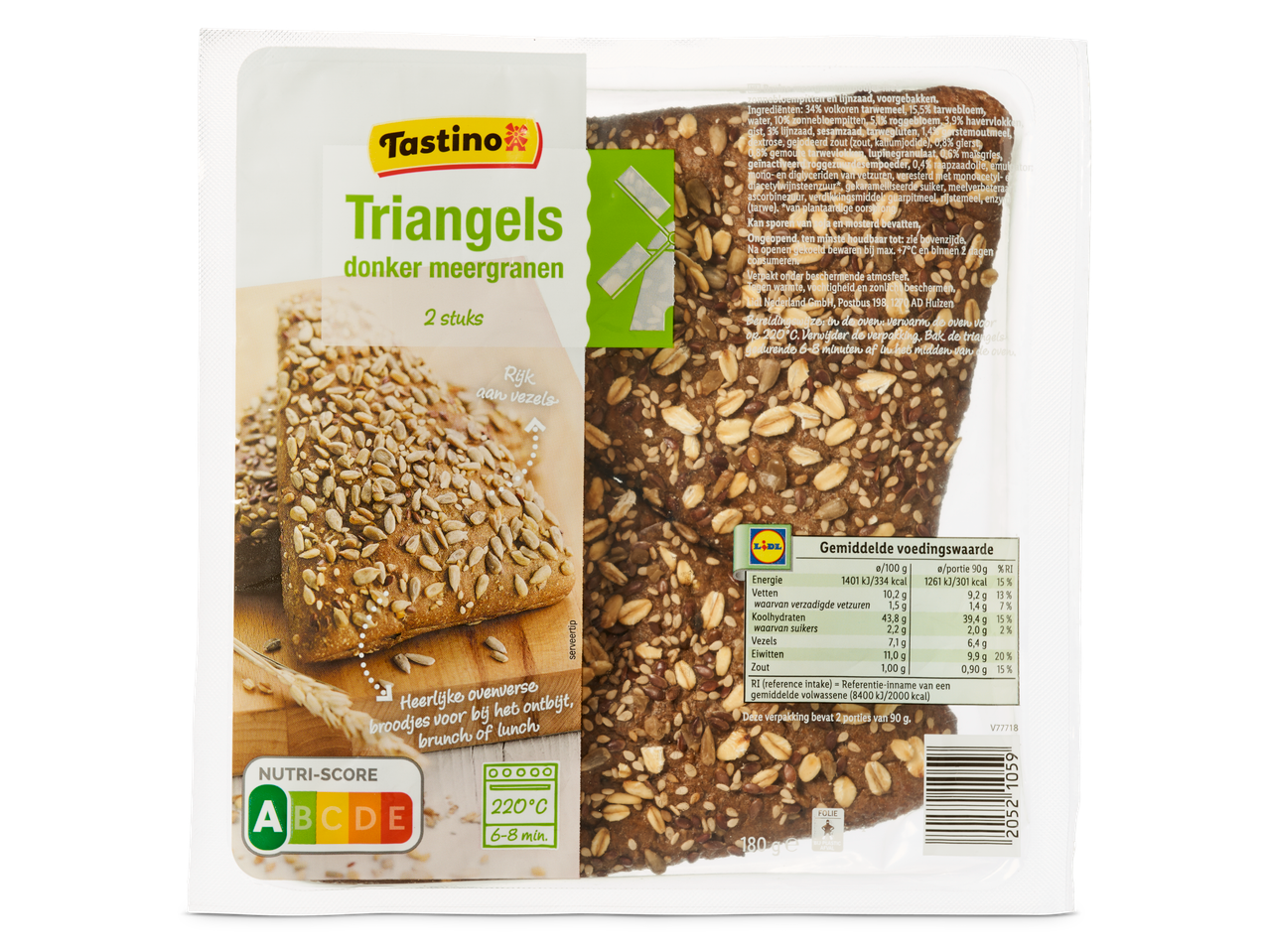 Tastino Triangels donker meergranenbroodjes met zaden en Nutri-Score A.