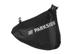 Black dust collection bag with a plastic connector and a clip