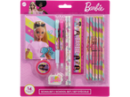 Barbie-skolset med anteckningsblock, pennor, pennor och linjal.