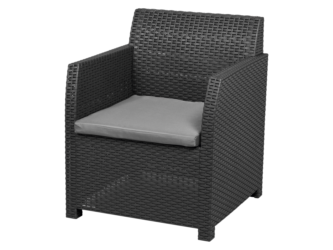LIVARNO fekete fonott kerti fotel szürke párnával