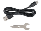 USB-C кабел за зареждане и малък гаечен ключ.