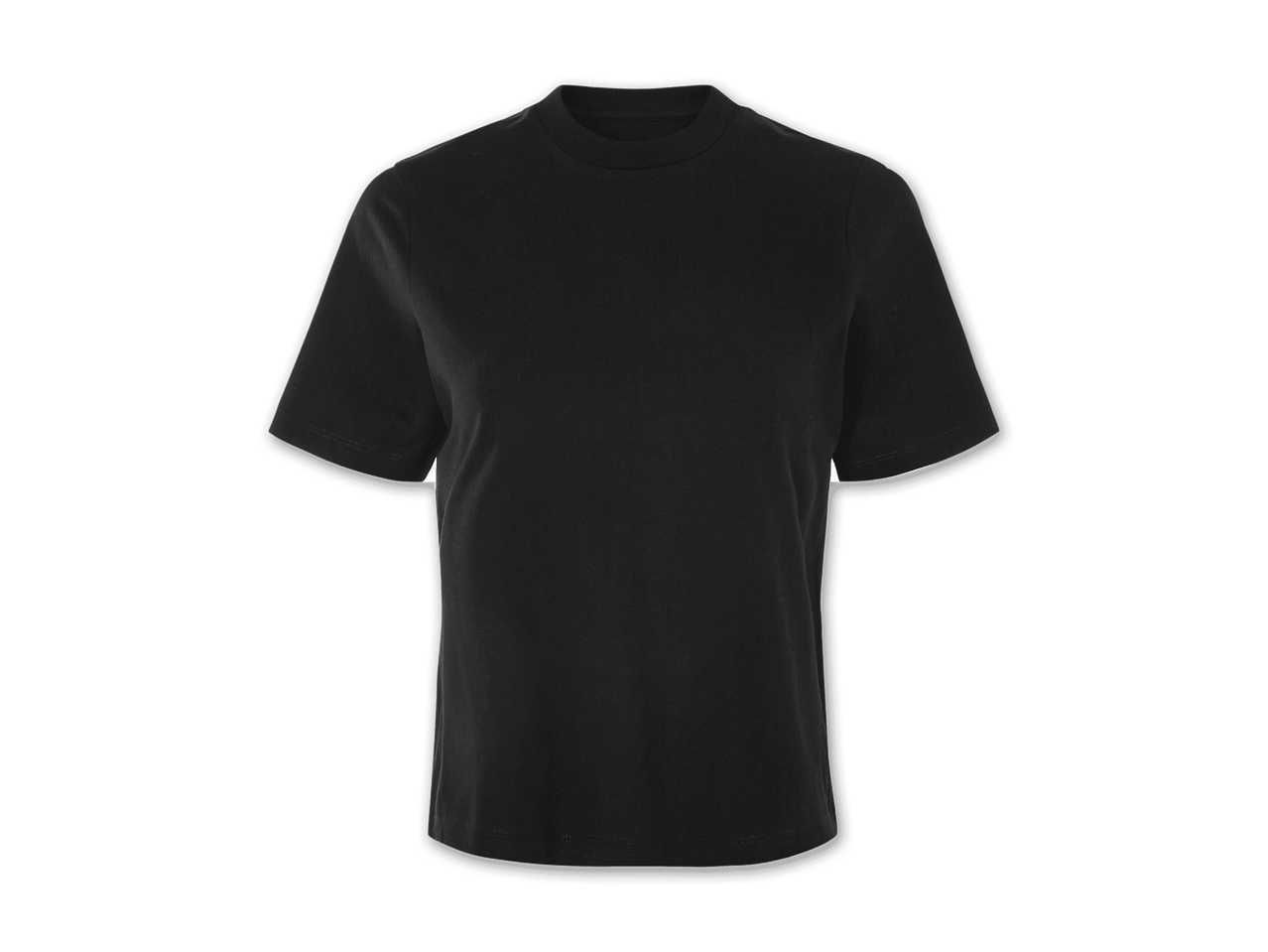 Ein schwarzes T-Shirt mit Rundhalsausschnitt.