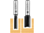 Parkside® router bits, 6.0x20.0x8 and 12.0x20.0x8, shown cutting into wood.