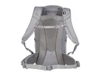 Back view of a light grey backpack with padded shoulder straps and back panel.