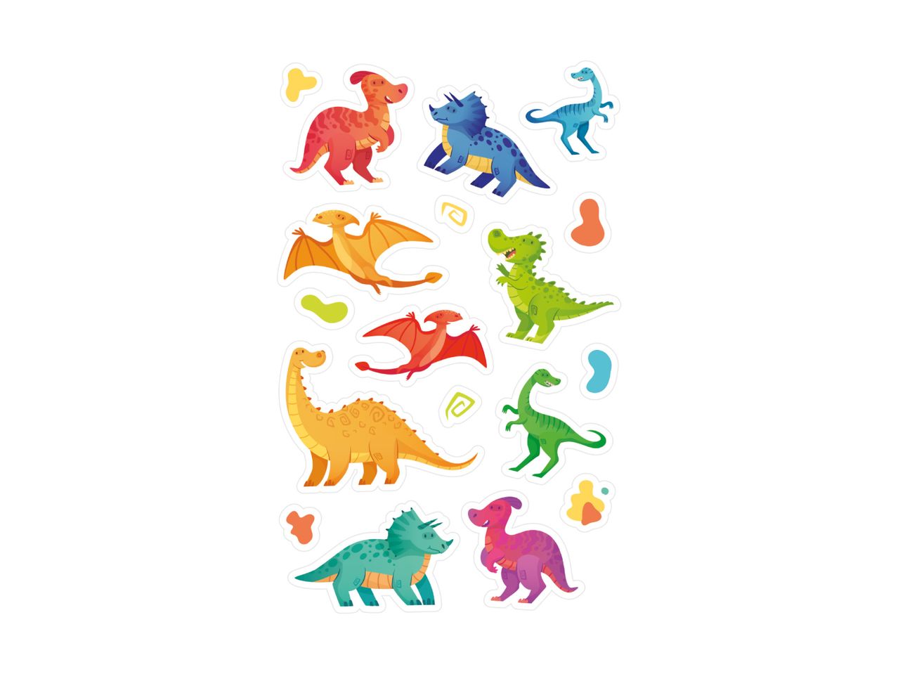 Farverige dinosaur klistermærker til børn.