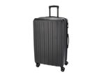 A black hard-shell suitcase with an extendable handle and four spinner wheels.