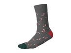 Grey Christmas sock with candy cane pattern, green toe and red heel