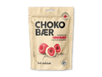 Pose med frysetørrede hindbær overtrukket med hvid chokolade.