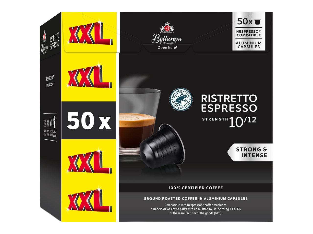 50 darabos Ristretto Espresso kávékapszula, erős és intenzív ízvilággal.