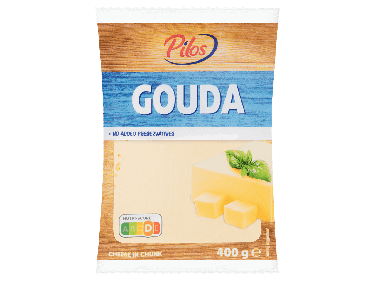 400 g-os Gouda sajt tömbben, tartósítószer nélkül.