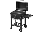 Grelhador a carvão GRILLMEISTER preto com grelhas, gaveta e rodas.