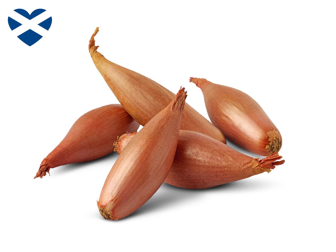 Shallots with a heart-shaped Scottish flag in the corner.