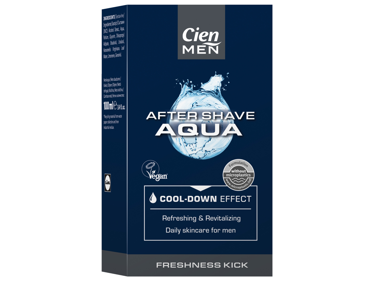 Loțiune Cien Men After Shave Aqua, vegană, efect răcoritor.