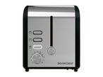 A silver and black Breville two-slice toaster.