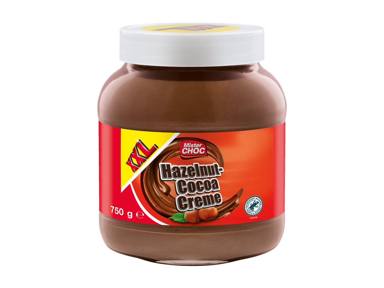 750 g-os Mister Choc mogyoró-kakaó krém.