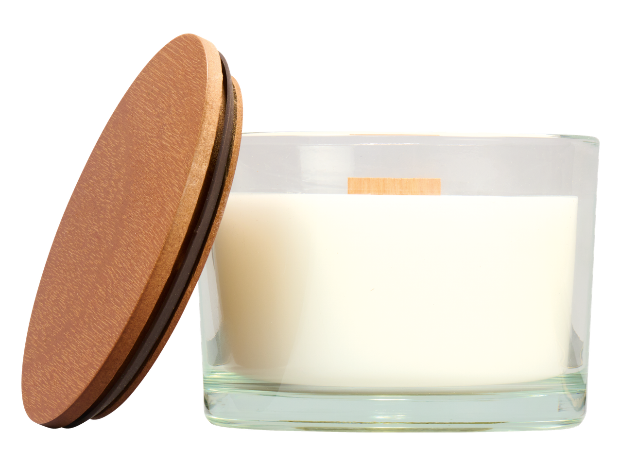 LIVARNO home Scented Candle in a glass jar with a wooden lid and wick