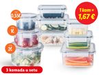 Set od tri prozirne posude za hranu s poklopcima.