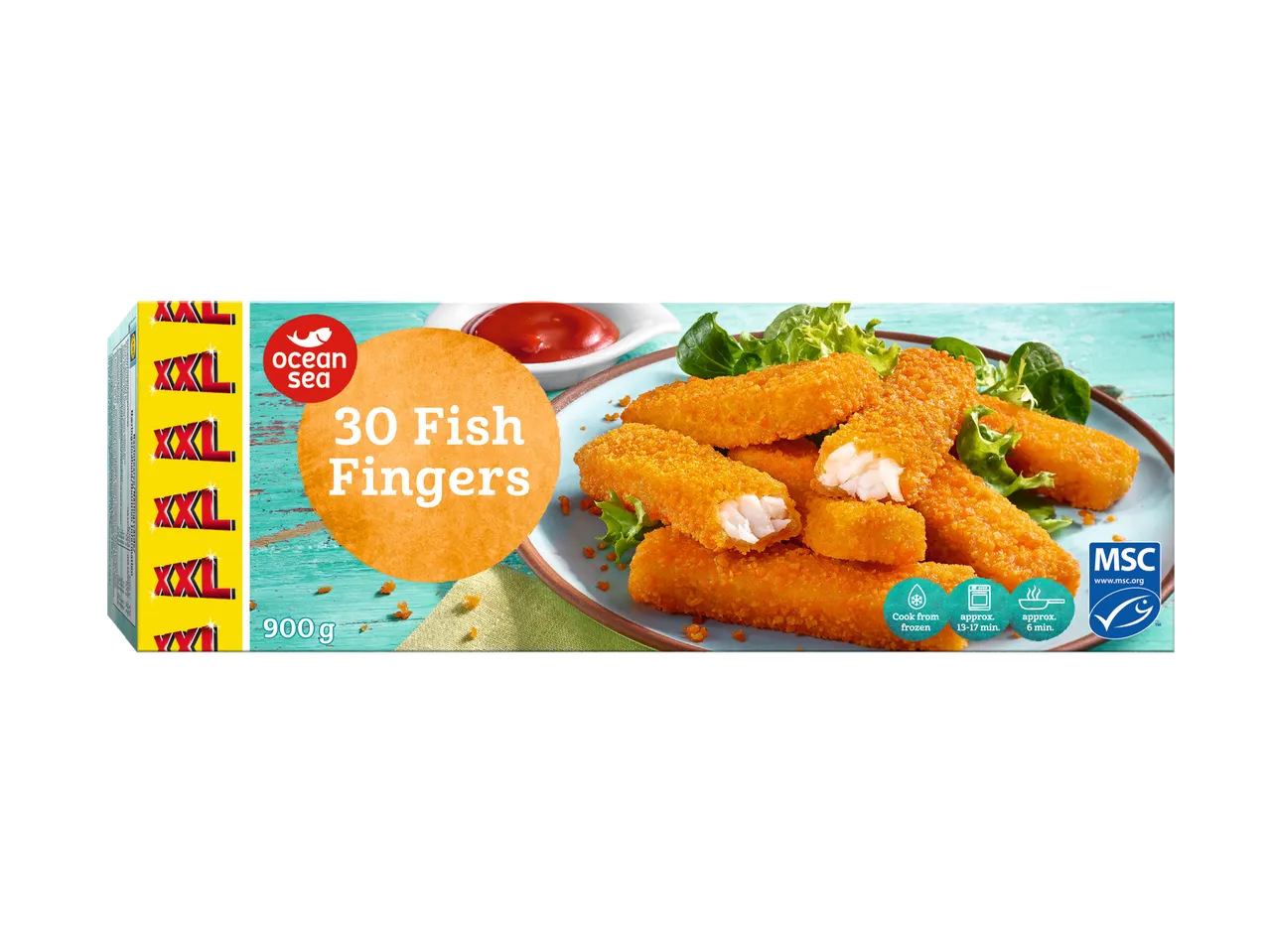 Ocean Sea XXL 30 Fish Fingers, 900g box.
