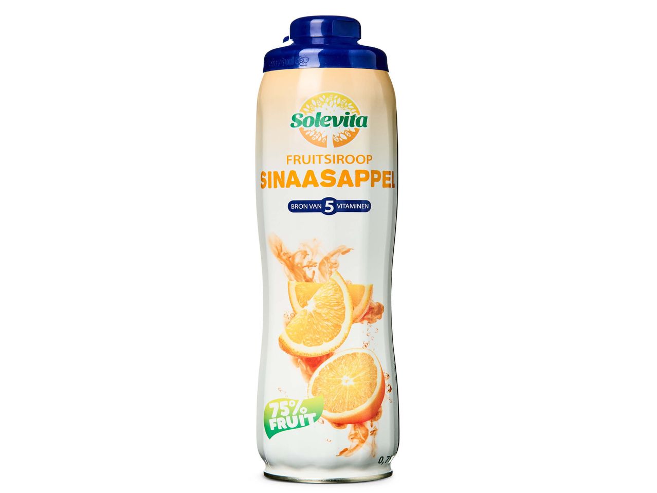 Solevita sinaasappelsap fruits siroop fles.