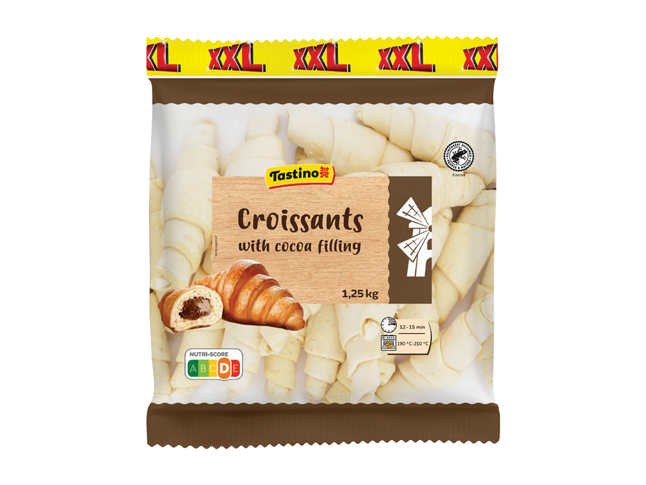 Pakovanje kroasana sa kakao punjenjem, težine 1,25 kg, sa uputstvima za pečenje.