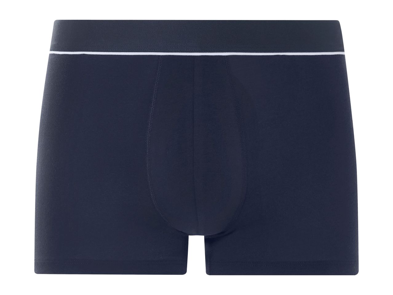 Navy blue men's boxer briefs with a white stripe waistband.