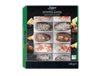 Deluxe įdarytos datulės su juoduoju ir baltuoju šokoladu, 100g.