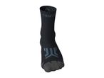 Black athletic crew sock with grey knit details on the toe and instep.
