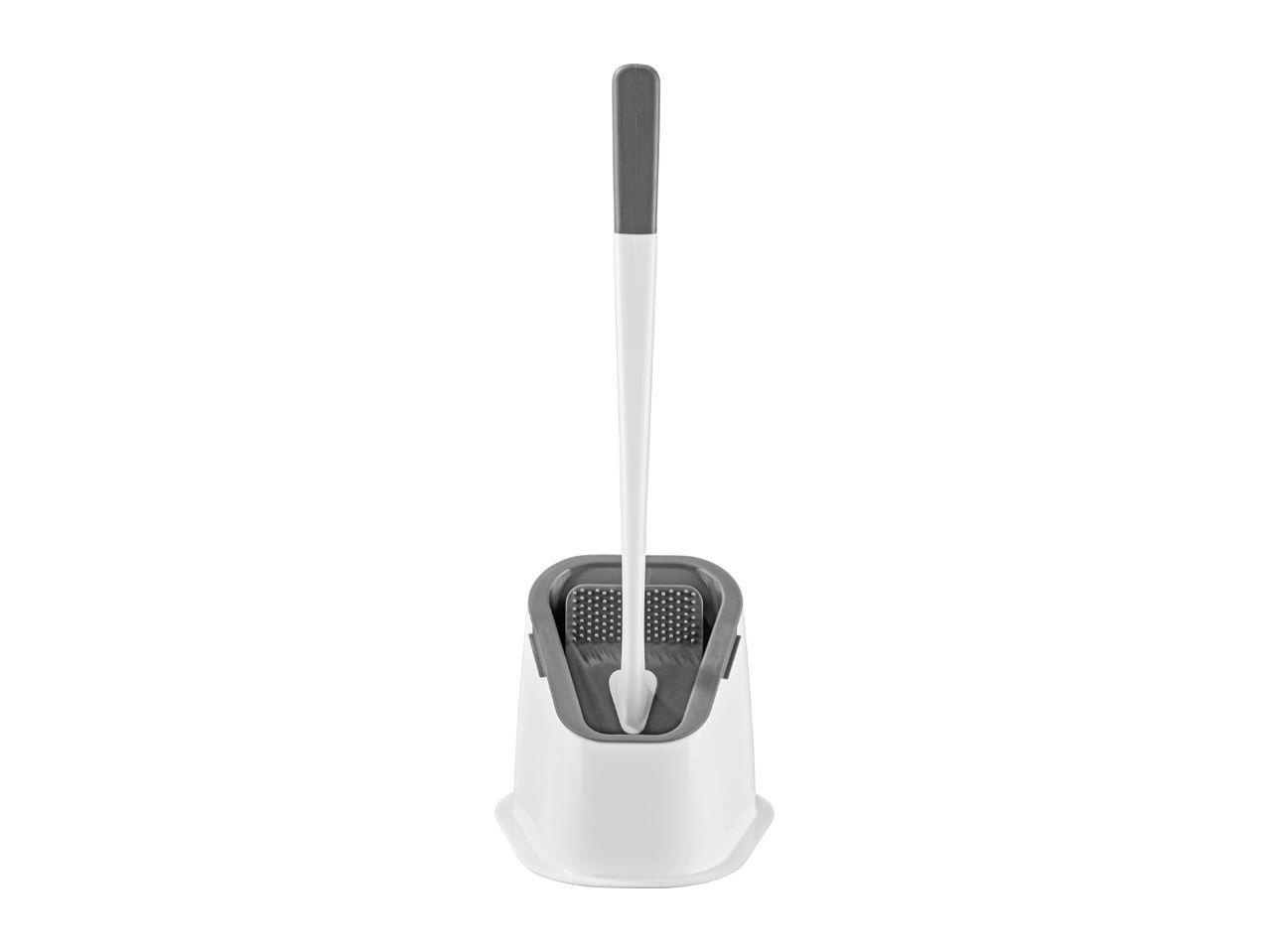 White and grey toilet brush with holder