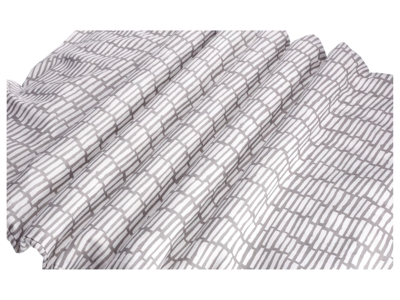 White and gray patterned fabric with a geometric design