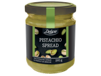Буркан с шамфъстък паста, с надпис „Pistachio Spread“ и „This pistachio spread is perfect on brioche“.