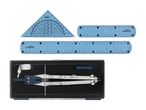 Crelando geometri sæt med lineal, vinkelmåler og passer i en opbevaringsboks.