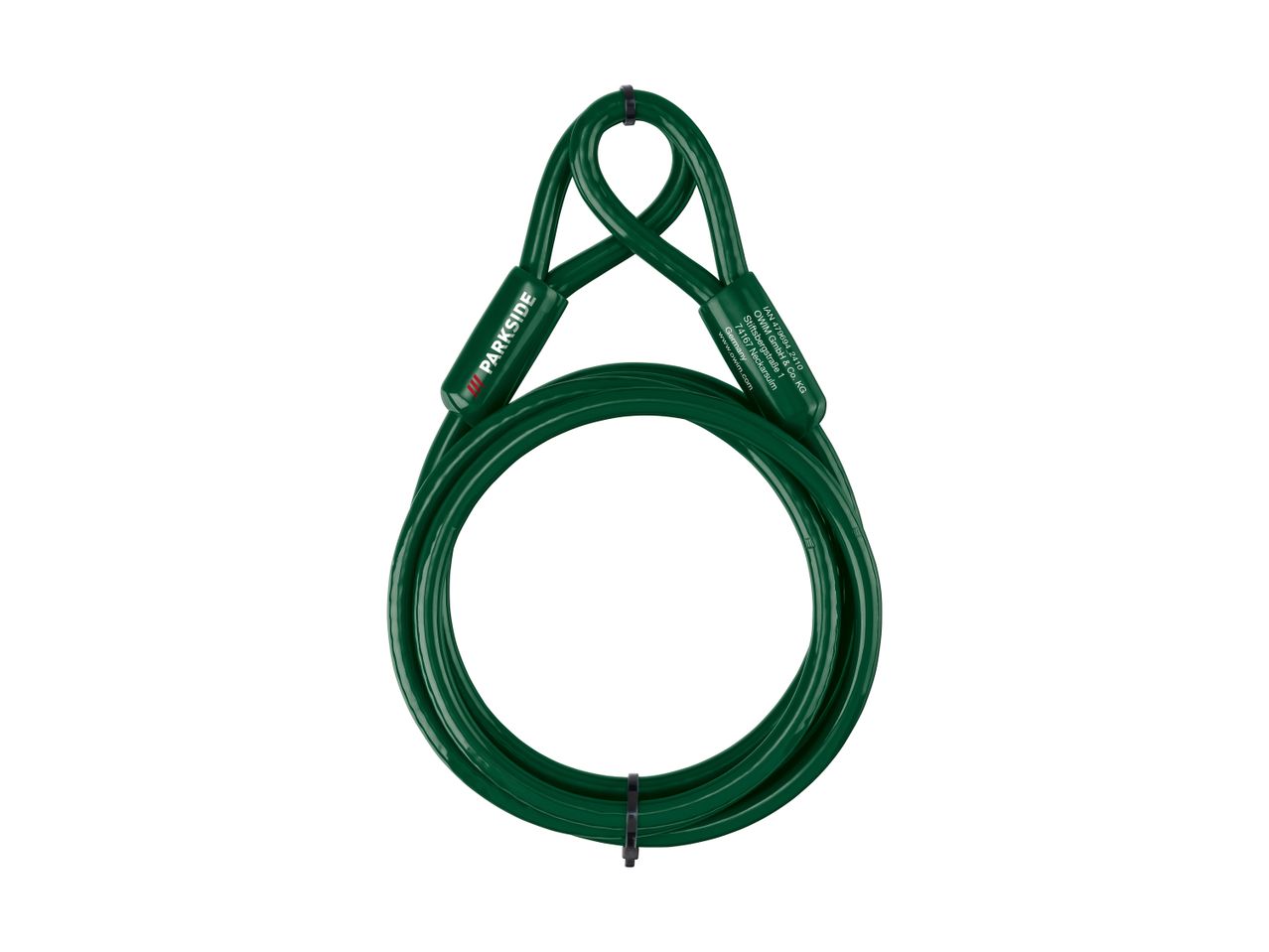 Parkside green steel cable lock with loop.