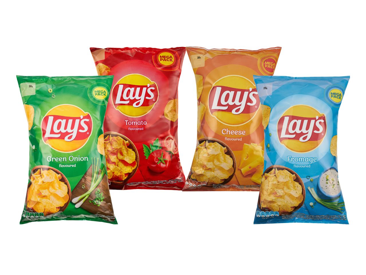 Keturios Lay's traškučių pakuotės