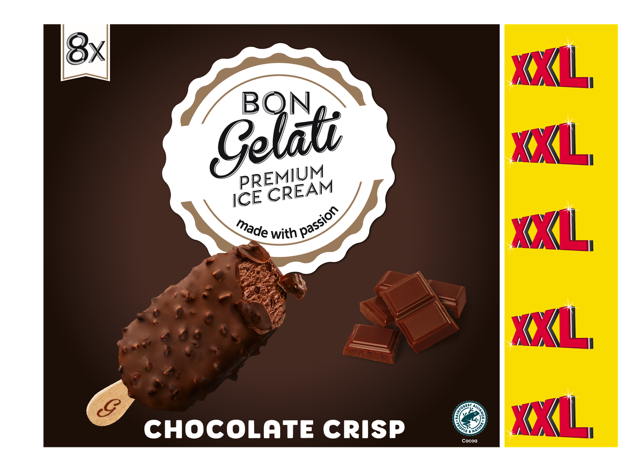 Barquettes de glace Bon Gelati XXL Chocolate Crisp, paquet de 8.