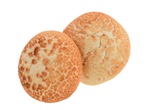Dois pãezinhos crocantes com manchas marrons.